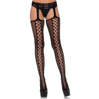 Collant sexy effetto reggicalze a rete nero