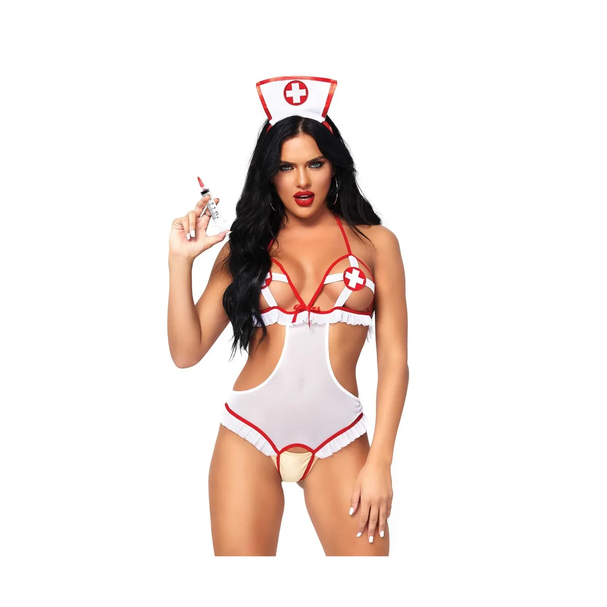 Costume body aperto sexy infermiera 2 pz Costume body aperto sexy infermiera 2 pz