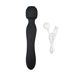 Vibratore Wand doppio piacere nero 22 cm Vibratore Wand doppio piacere nero 22 cm