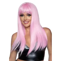 Parrucca Sexy lunga liscia rosa con frangia