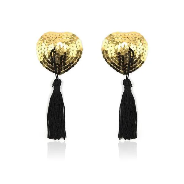 Copri capezzoli cuore paillettes oro e frange