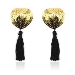 Copri capezzoli cuore paillettes oro e frange Copri capezzoli cuore paillettes oro e frange