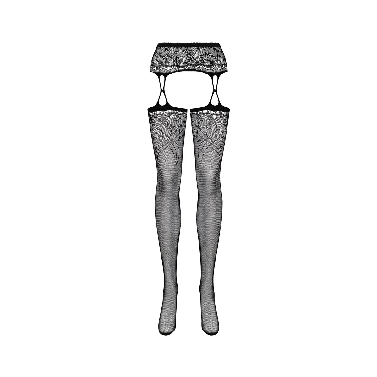Collant sexy effetto giarrettiera pizzo nero