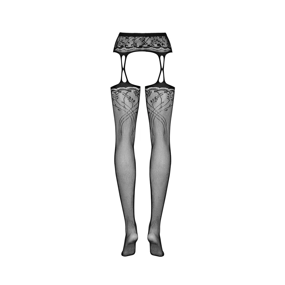 Collant sexy effetto giarrettiera pizzo nero