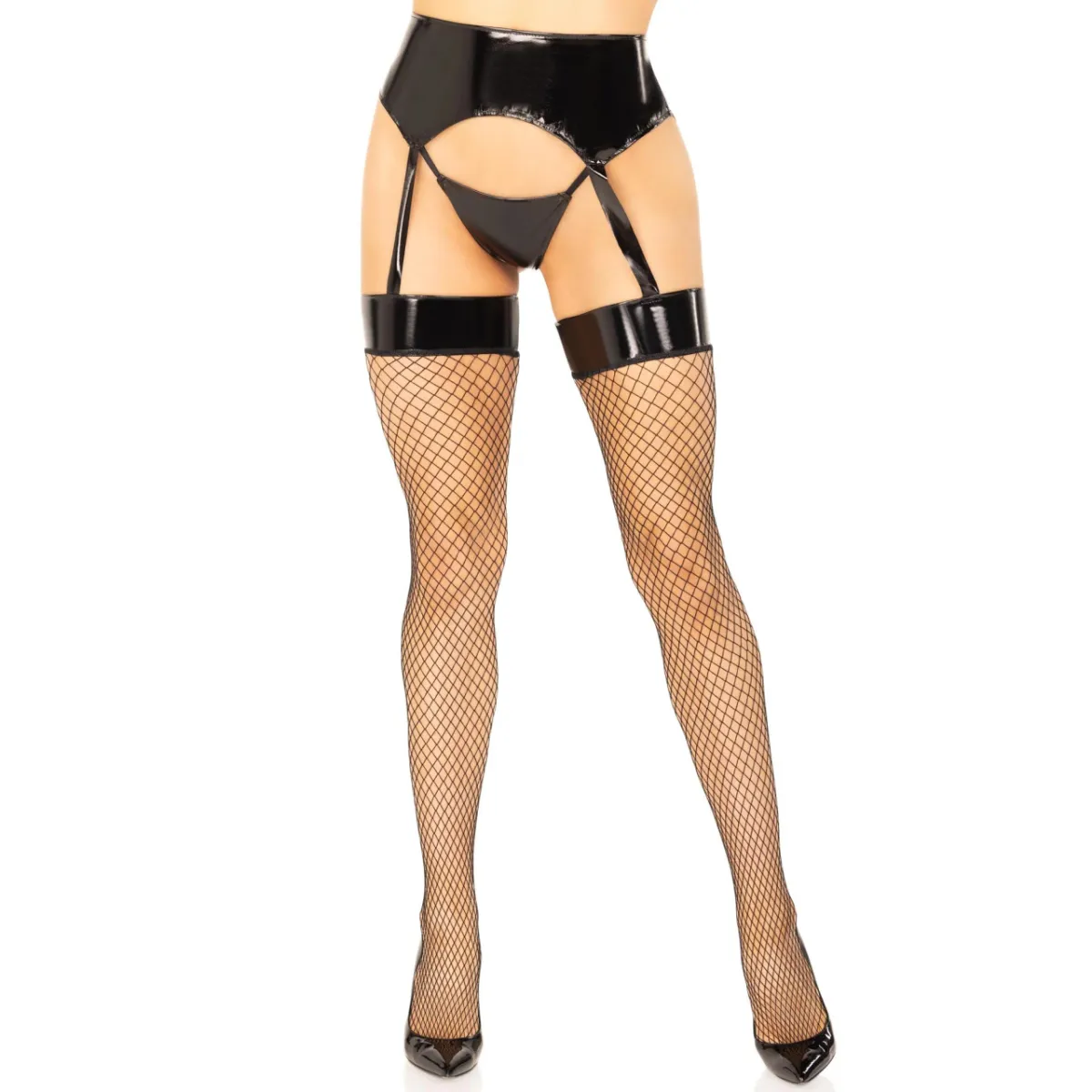 Calze sexy con reggicalze e tanga in vinile