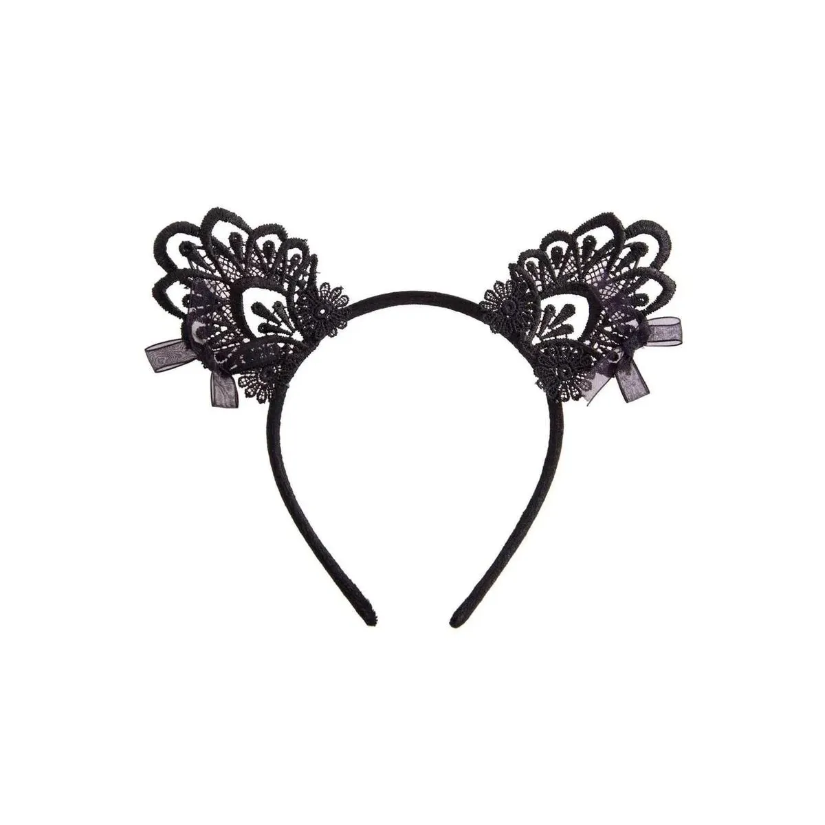Cerchietto con orecchie gatta pizzo nero Cerchietto con orecchie gatta pizzo nero
