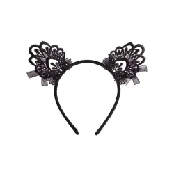 Cerchietto con orecchie gatta pizzo nero Cerchietto con orecchie gatta pizzo nero