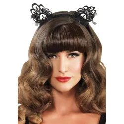 Cerchietto con orecchie gatta pizzo nero Cerchietto con orecchie gatta pizzo nero