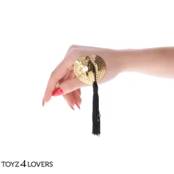 Copri capezzoli cuore paillettes oro e frange Copri capezzoli cuore paillettes oro e frange