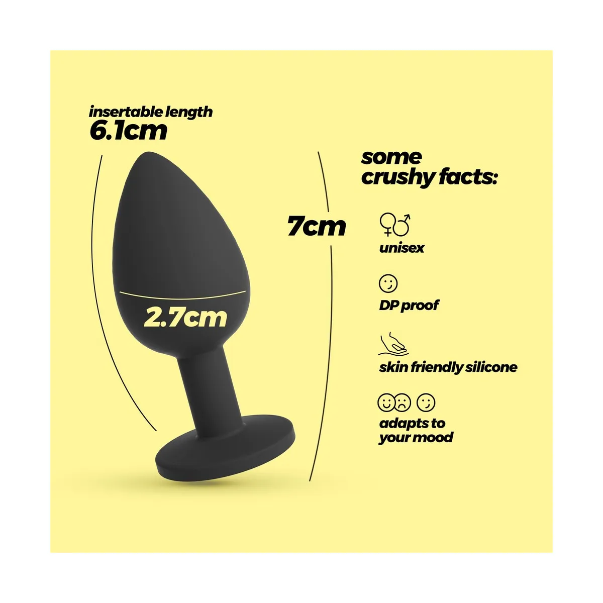 Plug Anale in silicone nero 7 cm da Ø 2,7 cm