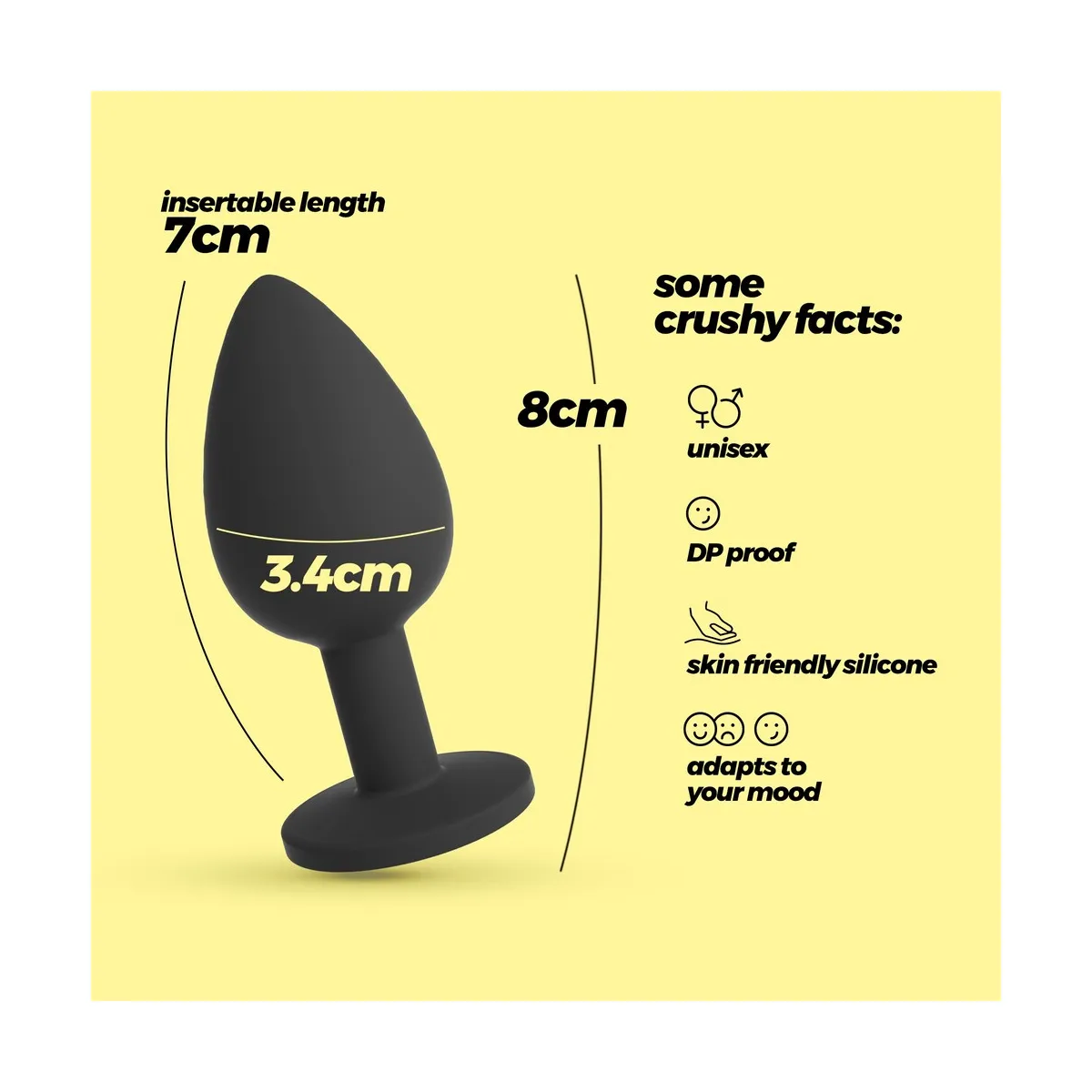 Plug Anale in silicone nero 8 cm da Ø 3,4 cm