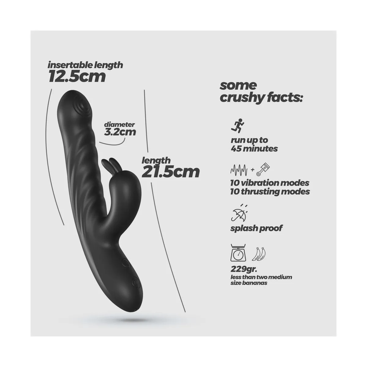 Vibratore Rabbit a spinta e punto G  21,5 cm