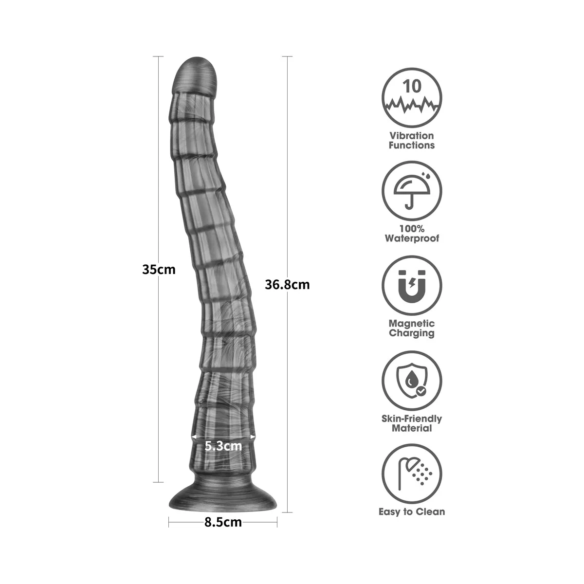 Vibratore dildo XXL Snake con rilievi 36,8 cm