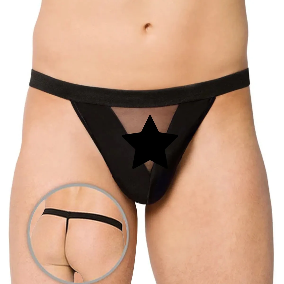 Tanga sexy uomo nero con trasparenza a V