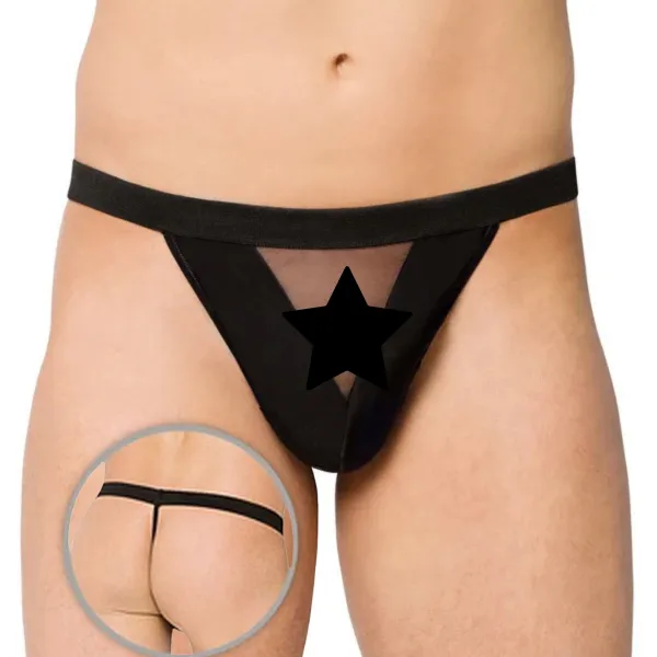 Tanga sexy uomo nero con trasparenza a V