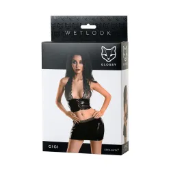 Completo sexy 2 pz top e minigonna wetlook