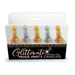 Candeline pene divertenti glitterate 5 pz