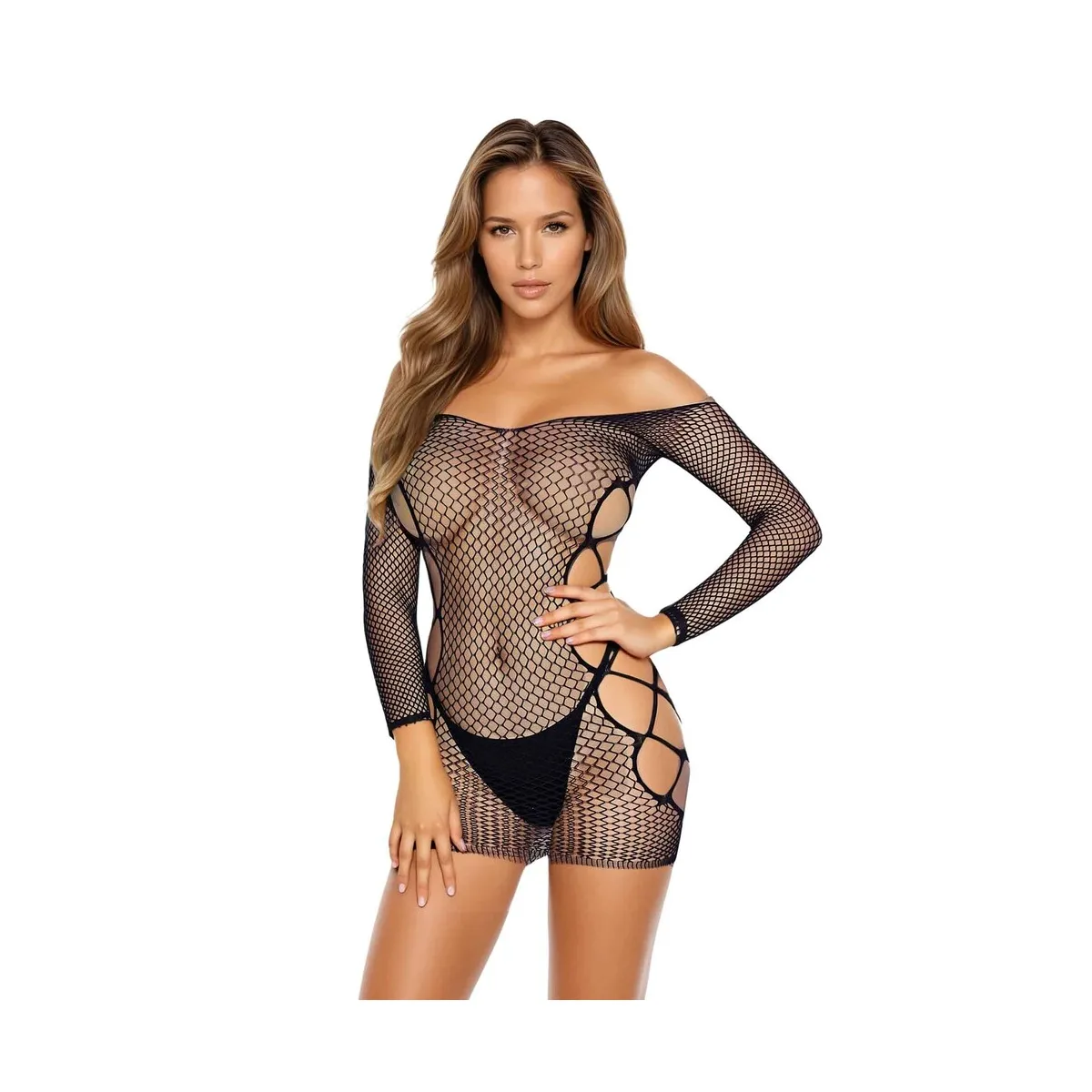 Mini Abito sexy a rete incroci laterali nero