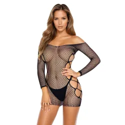 Mini Abito sexy a rete incroci laterali nero