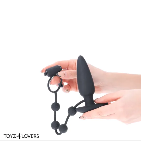 Plug anale vibrante con anello fallico 11 cm