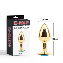 Plug anale oro gemma blu 7 cm