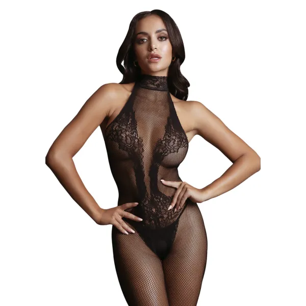 Tuta bodystocking cavallo aperto e colletto