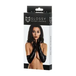 Guanti Sexy Wetlook Lunghi neri