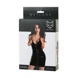 Mini Abito Sexy lucido con Zip Frontale
