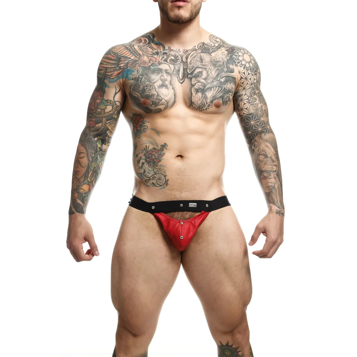Jockstrap sexy con borchie Peekaboo di Dngeon