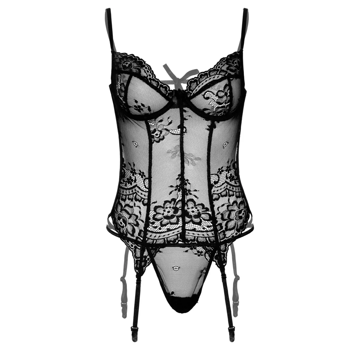 Guepiere in pizzo con tanga e reggicalze