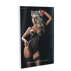 Guepiere in pizzo con tanga e reggicalze