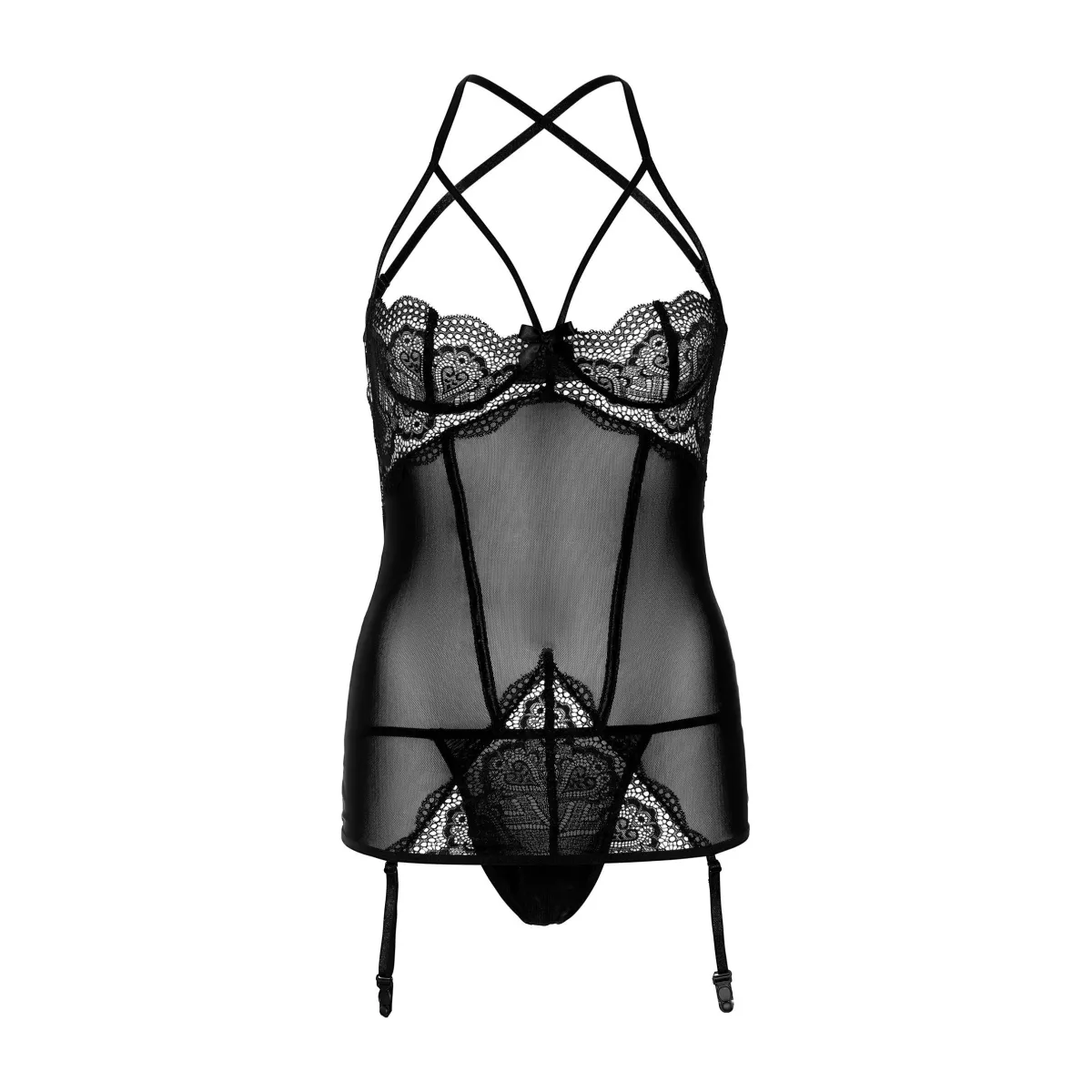 Guepiere tulle e pizzo con reggicalze e tanga