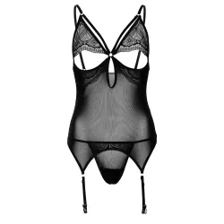 Guepiere con reggicalze in tulle e tanga