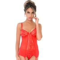 Guepiere rossa con slip brasiliana in pizzo