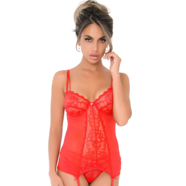 Guepiere rossa con slip brasiliana in pizzo