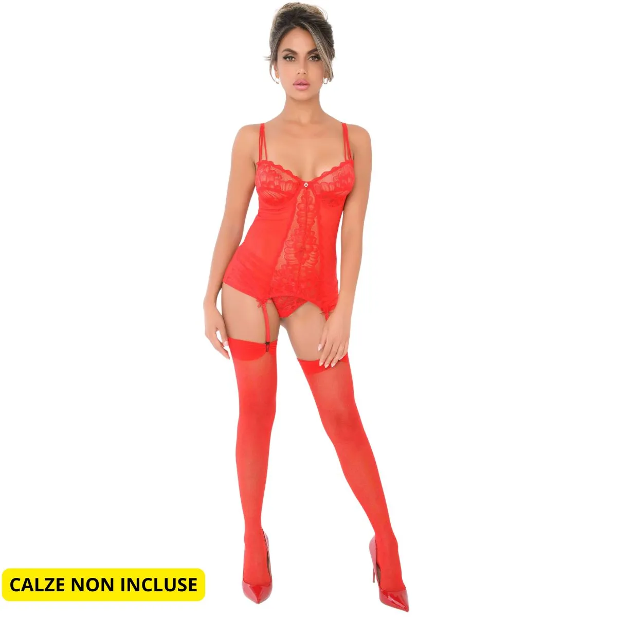 Guepiere rossa con slip brasiliana in pizzo
