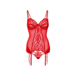 Guepiere rossa con slip brasiliana in pizzo