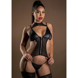 Guepiere effetto bagnato con Zip e tanga