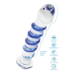 Dildo in vetro con spirale blu 18 cm