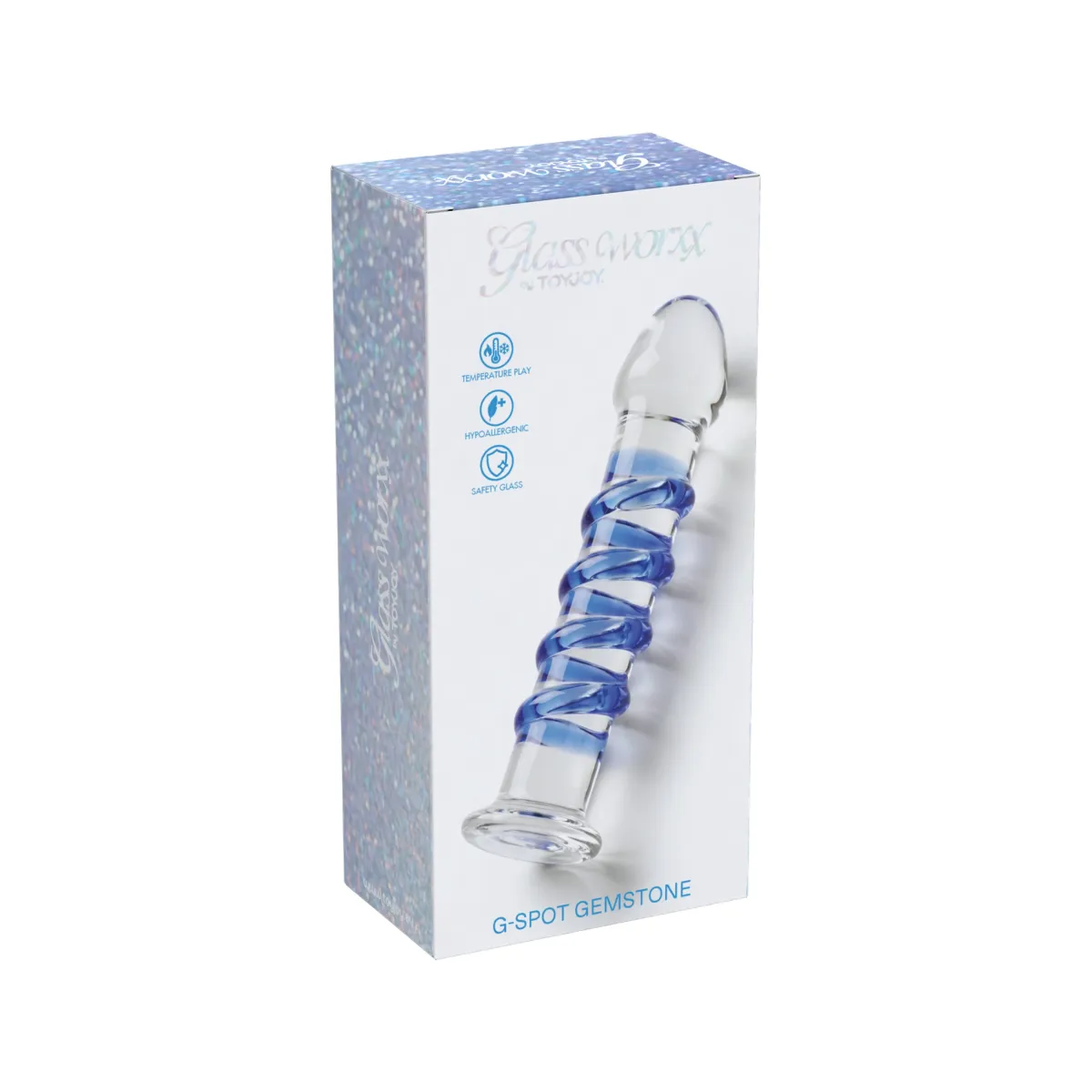 Dildo in vetro con spirale blu 18 cm