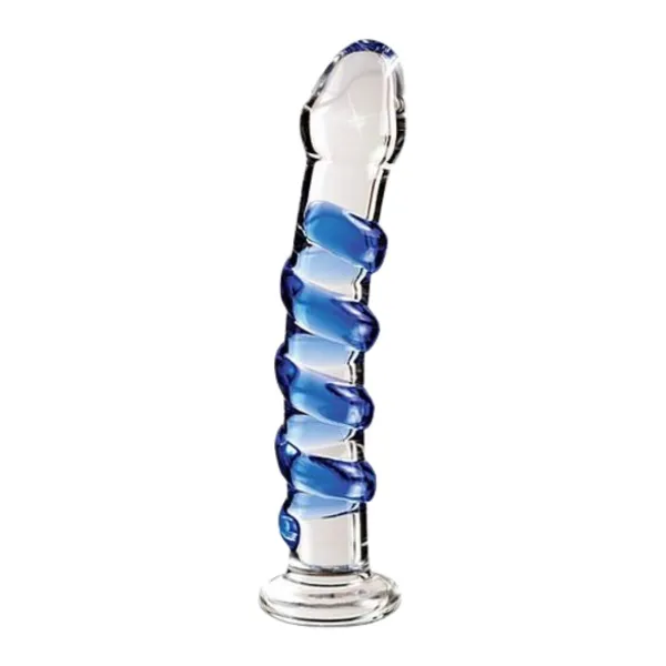 Dildo in vetro con spirale blu 18 cm