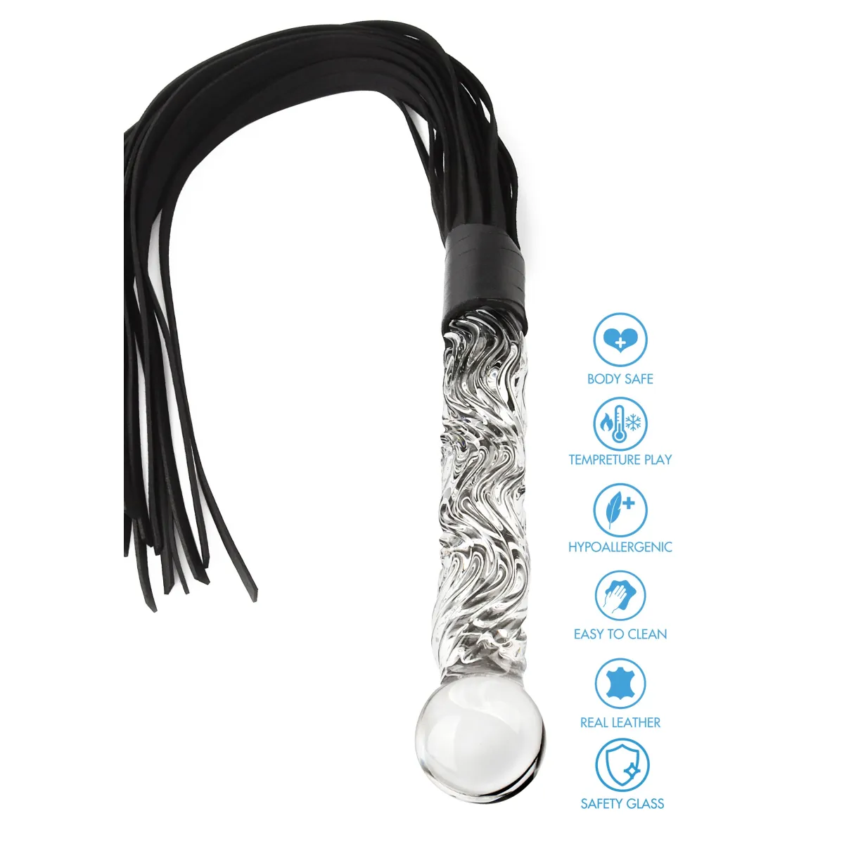 Frusta Flogger con dildo in vetro