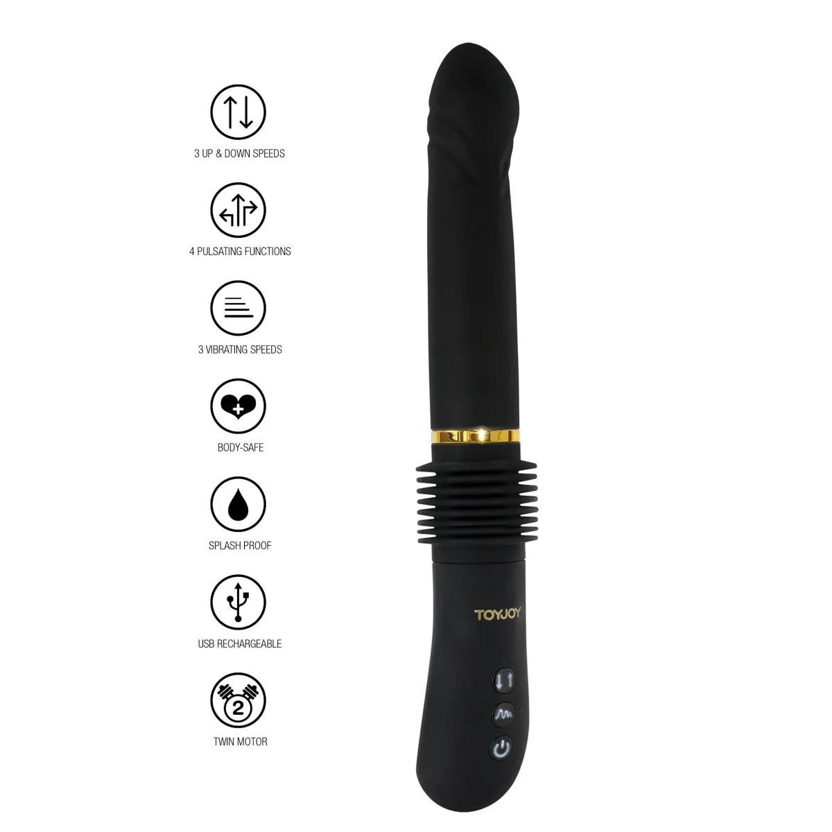 Dildo Vibrante a spinta nero 31 cm