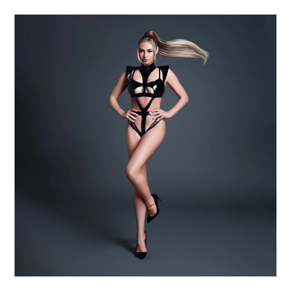Body sexy bdsm effetto vinile nero