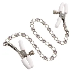Pinze capezzoli bianche con catena e strass