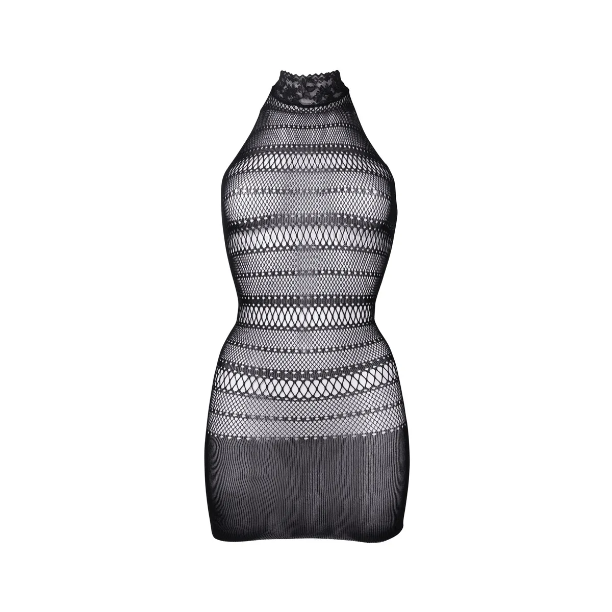 Mini abito sexy a rete con intrecci nero