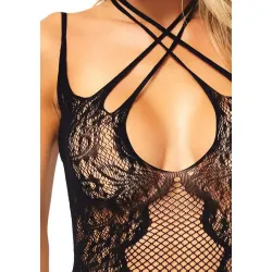 Body sexy aperto in rete e pizzo nero