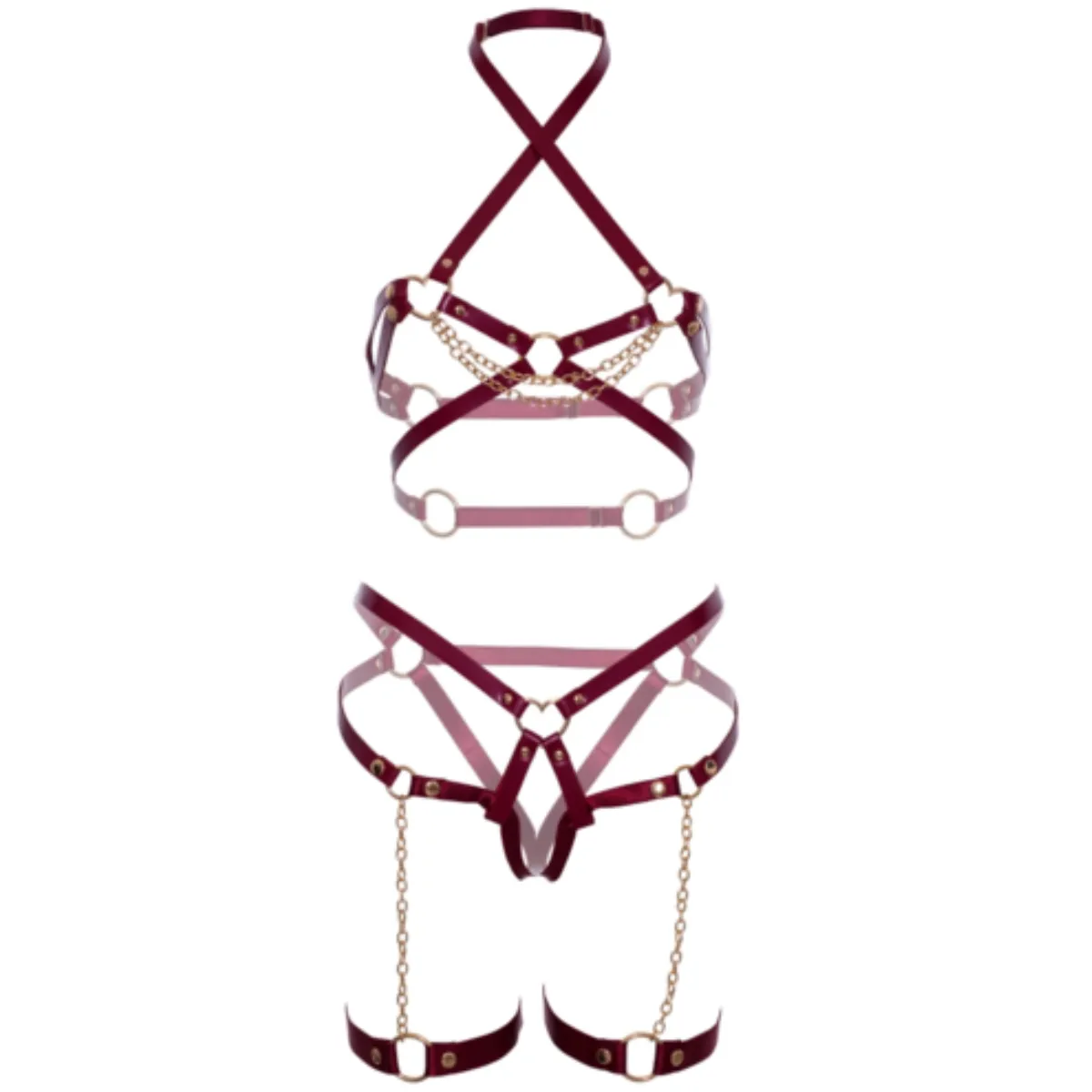 Completo BDSM donna in ecopelle con catene