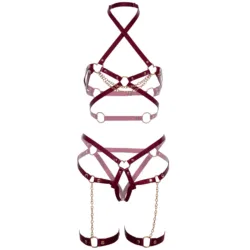 Completo BDSM donna in ecopelle con catene