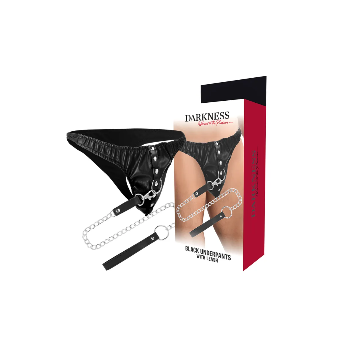 Perizoma uomo BDSM con guinzaglio nero